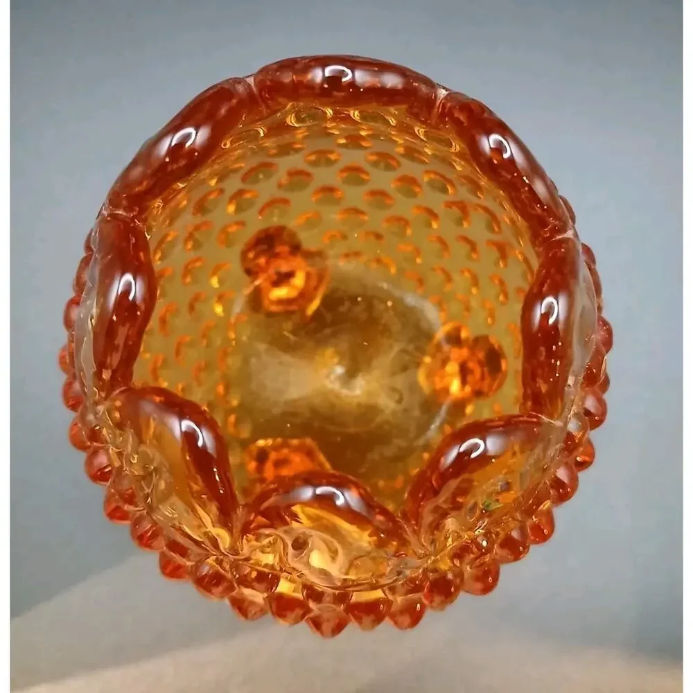 Vintage Fenton Amberina Hobnail 3-Footed Egg Rose Bowl Vase 5